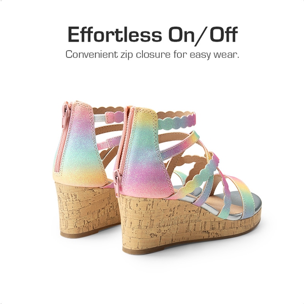 Girls' Strappy Wedge Sandals - RAINBOW - 2